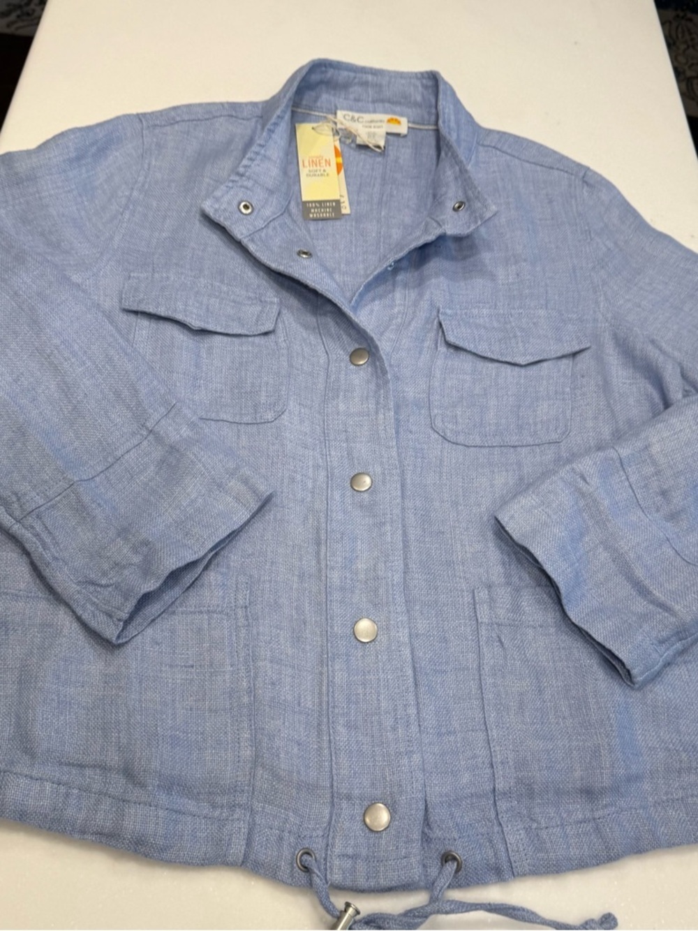 C & C California blue LINEN Utility Jacket Snap Close Pockets Sz M NWT - Picture 11 of 12